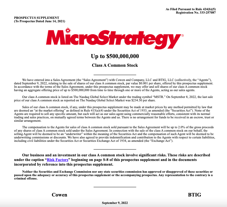 MicroStrategy计划出售5亿美元股票或考虑买入更多比特币