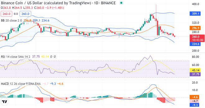 币安币价格分析：随着价格跌至258美元空头维持下跌趋势